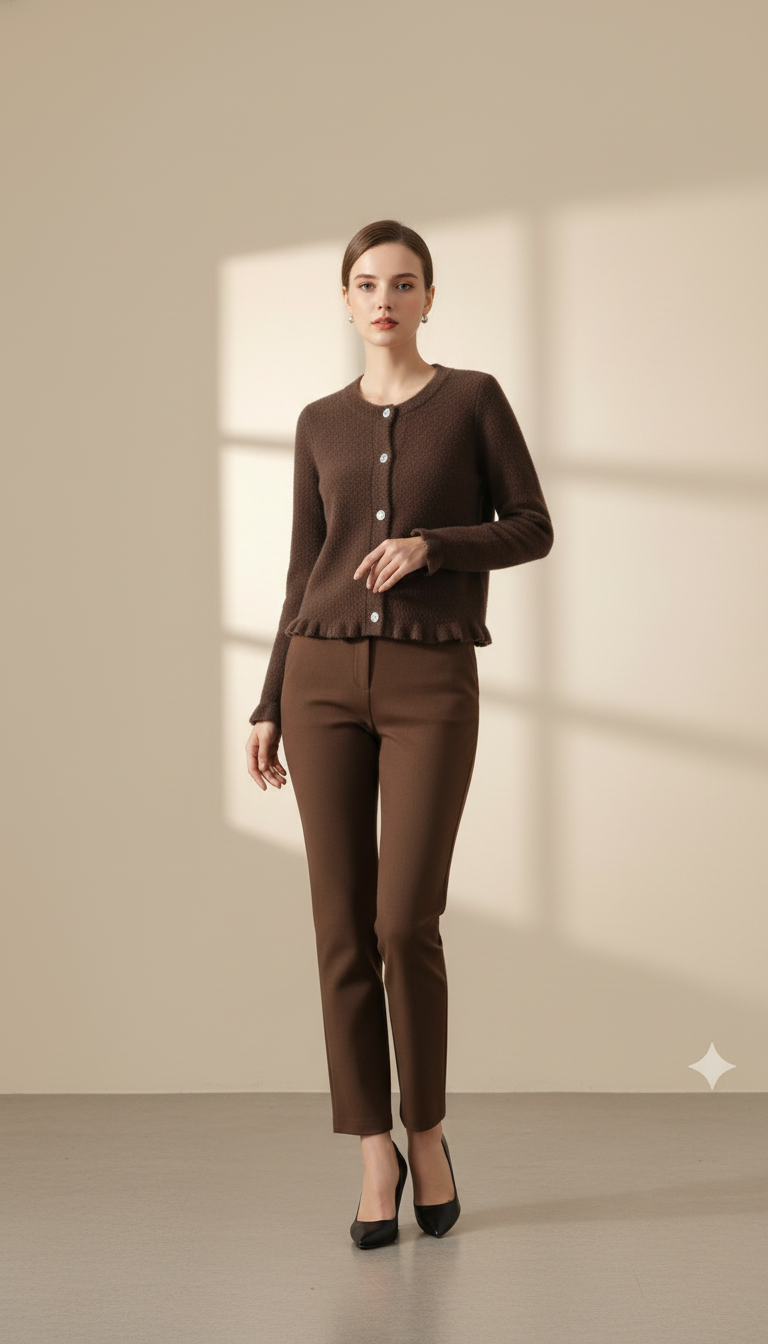 Cardigan en Maille Moelleuse à Volants | Boutons Bijoux