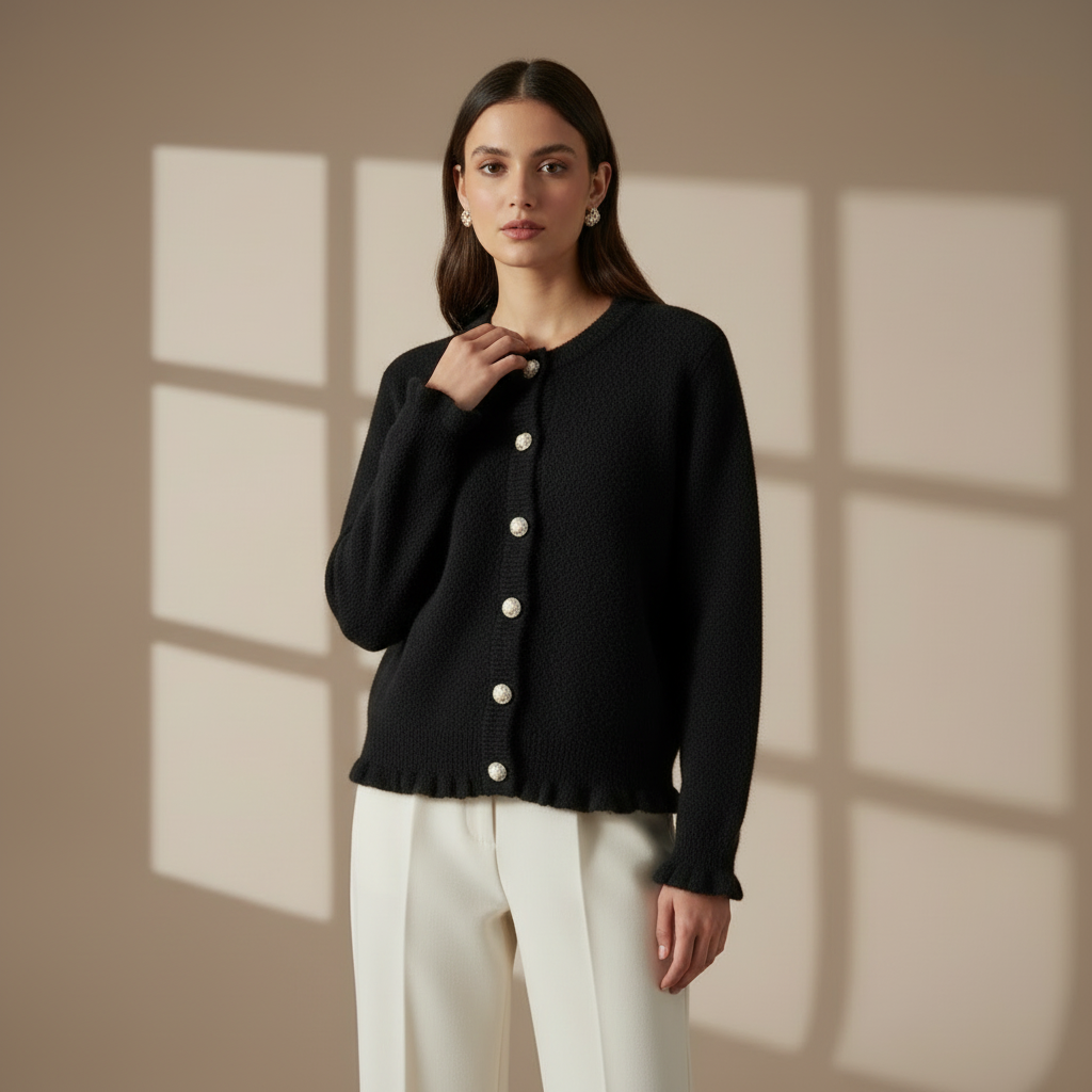 Cardigan en Maille Moelleuse à Volants | Boutons Bijoux