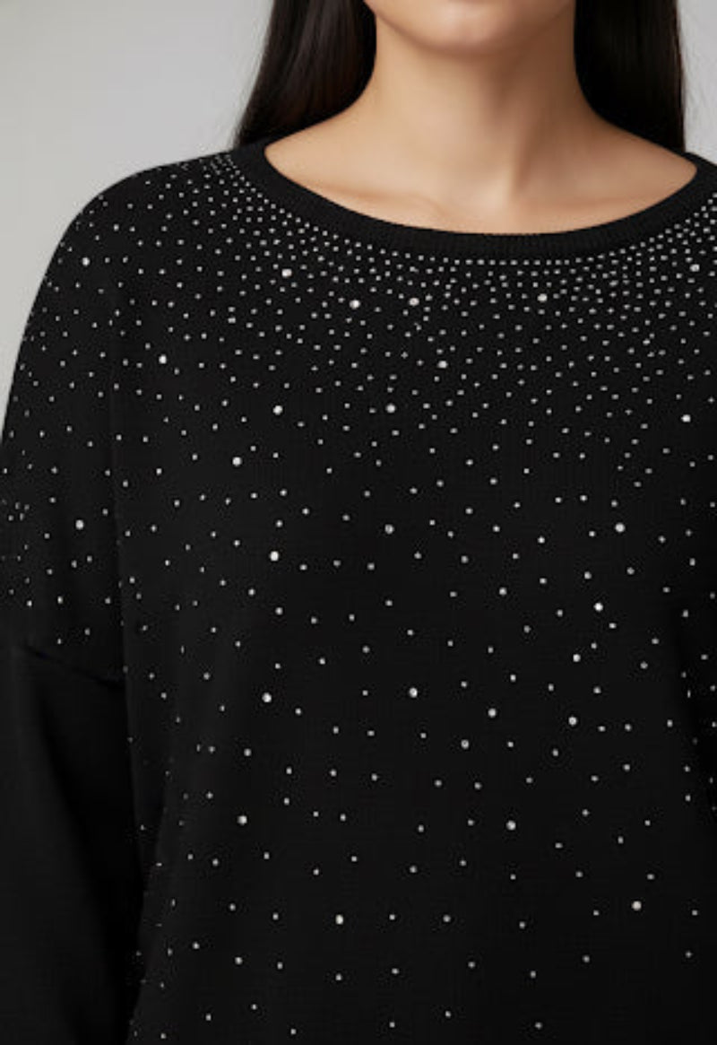 Pull en Maille Oversize | Décor Strass Scintillant au Col