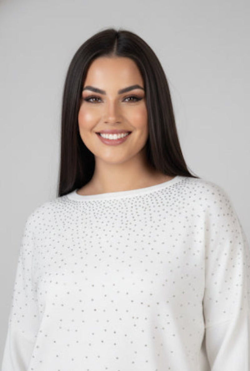 Pull en Maille Oversize | Décor Strass Scintillant au Col