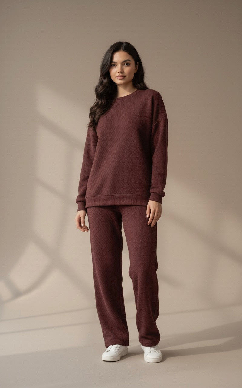 Ensemble Coordonné en Maille Texturée | Pull Oversize et Pantalon Large