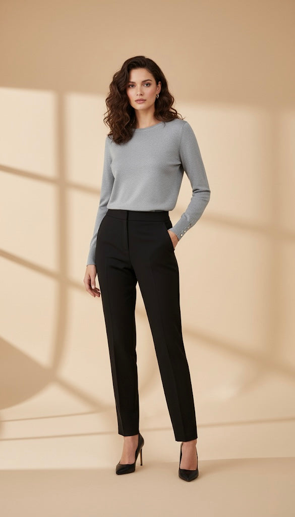 Pull en Maille Fine Col Rond | Détail Boutons aux Poignets