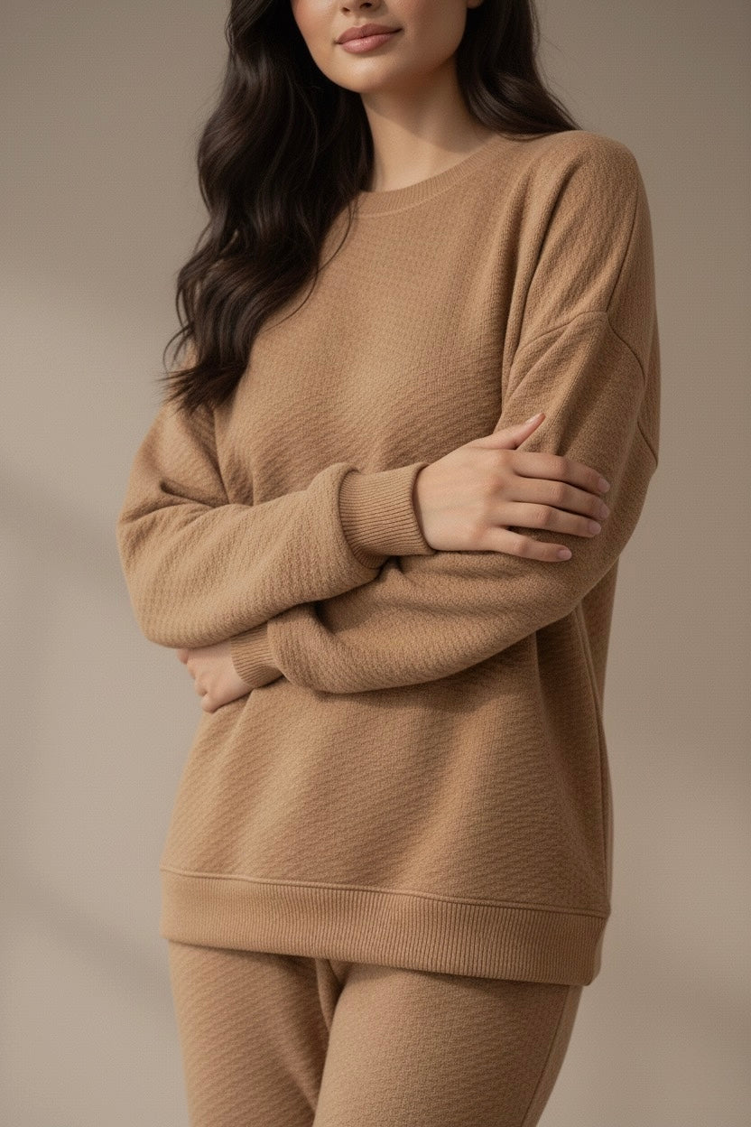 Ensemble Coordonné en Maille Texturée | Pull Oversize et Pantalon Large