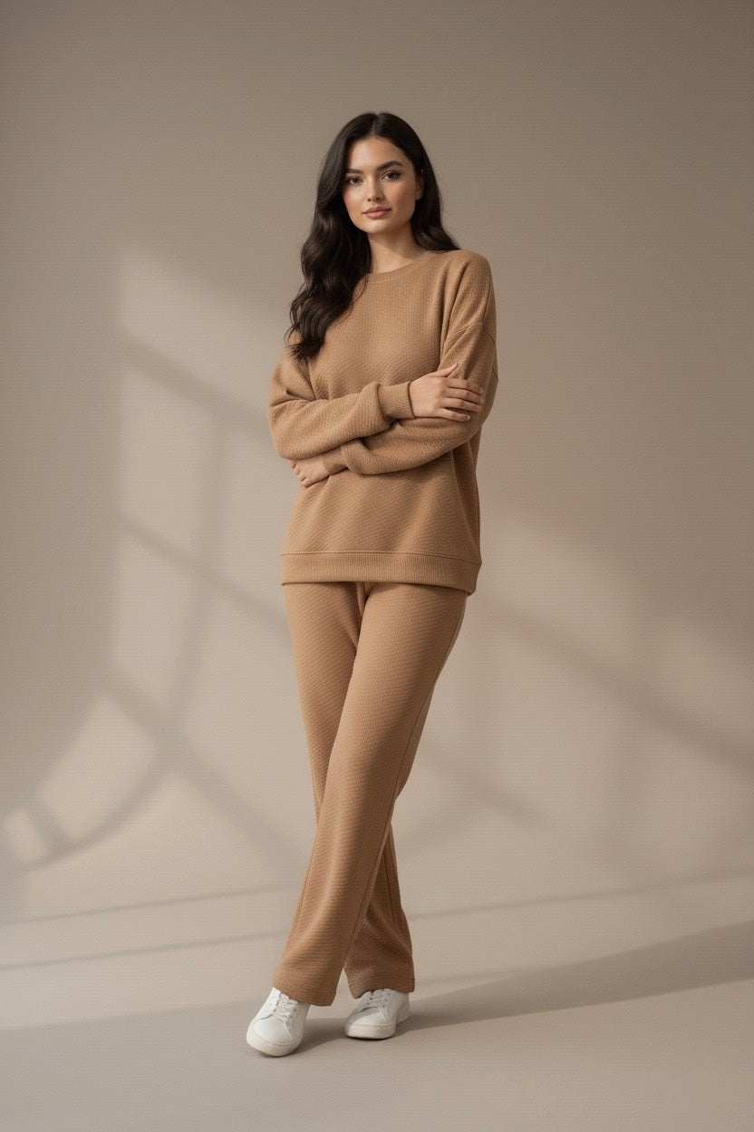 Ensemble Coordonné en Maille Texturée | Pull Oversize et Pantalon Large