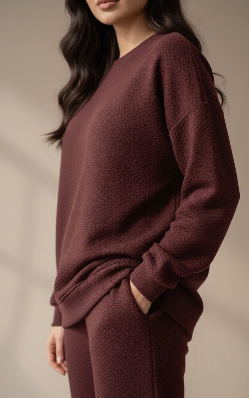 Ensemble Coordonné en Maille Texturée | Pull Oversize et Pantalon Large