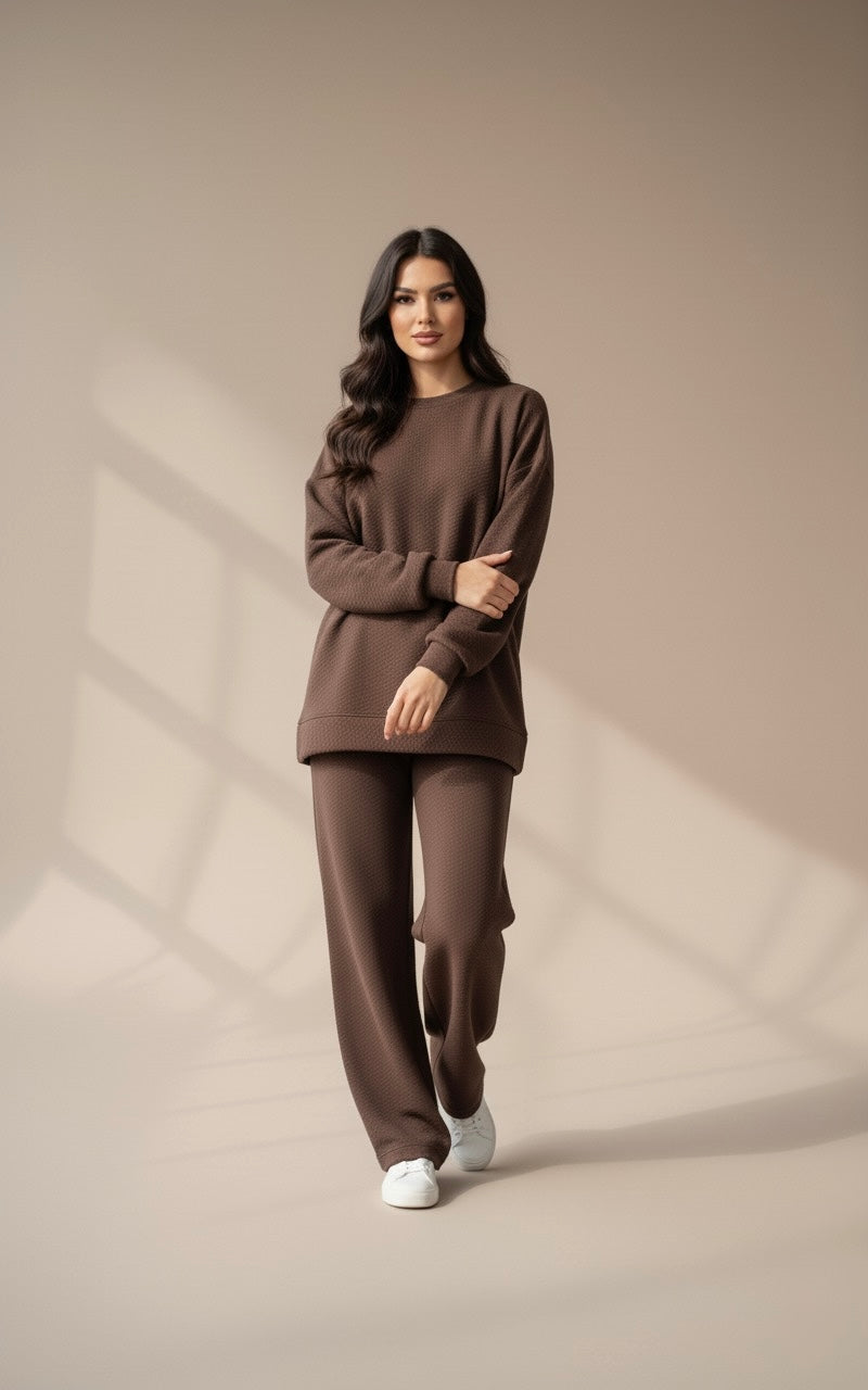 Ensemble Coordonné en Maille Texturée | Pull Oversize et Pantalon Large