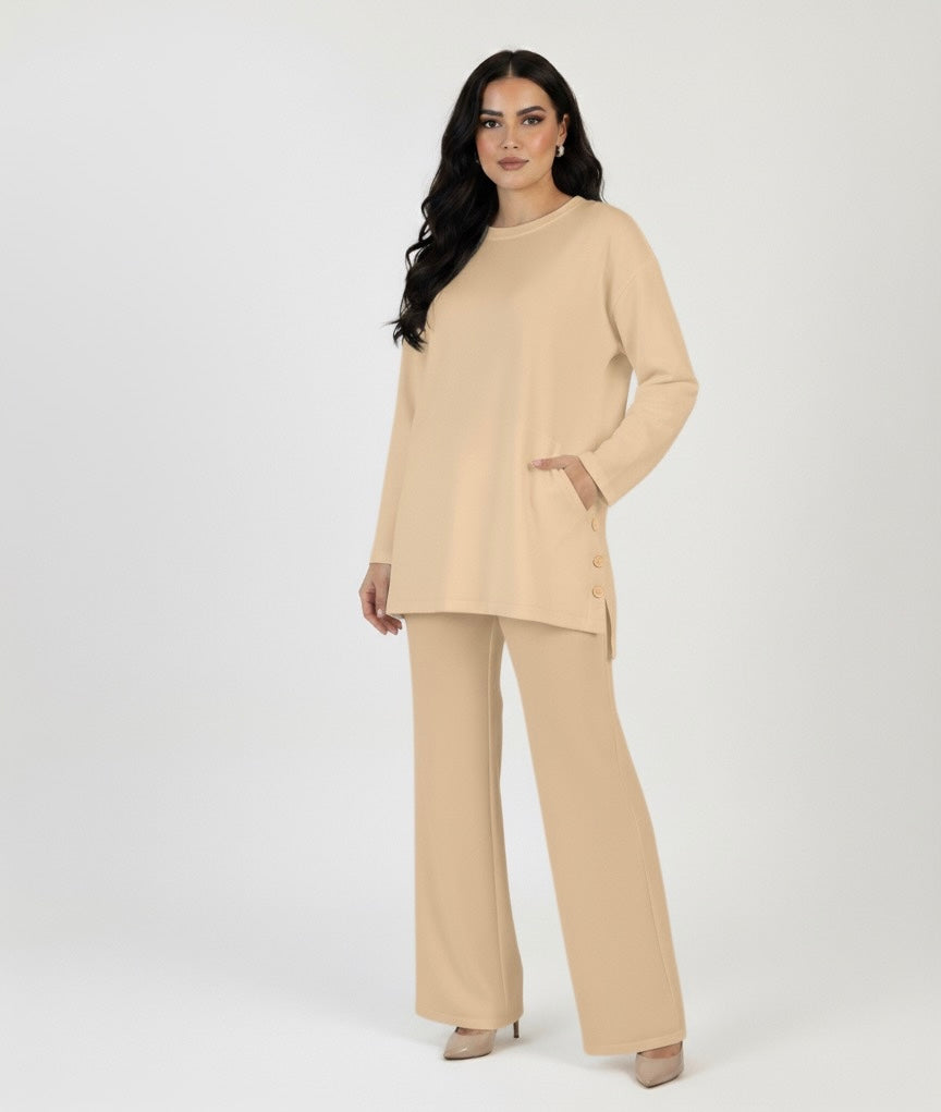 Ensemble Tunique Longue et Pantalon Large | Fentes Boutonnées Latérales