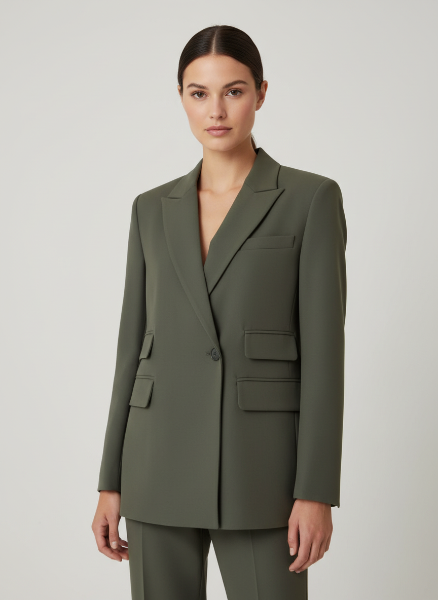 Blazer Oversize Vert Olive | Épaules Structurées et Coupe Tendance