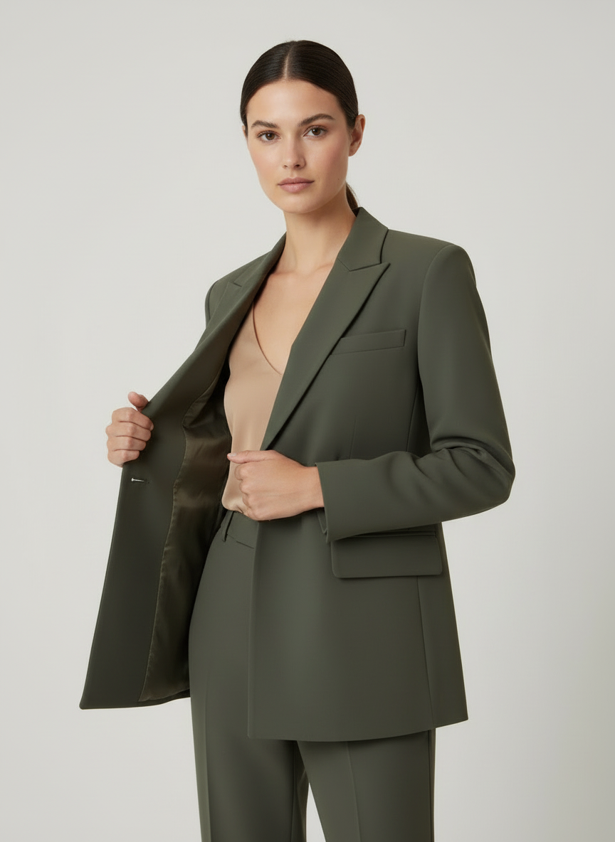 Blazer Oversize Vert Olive | Épaules Structurées et Coupe Tendance
